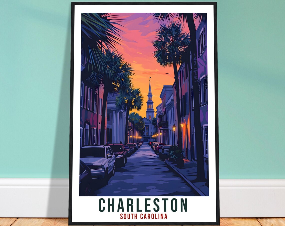 Charleston South Carolina Historic Street Sunset Palm Poster