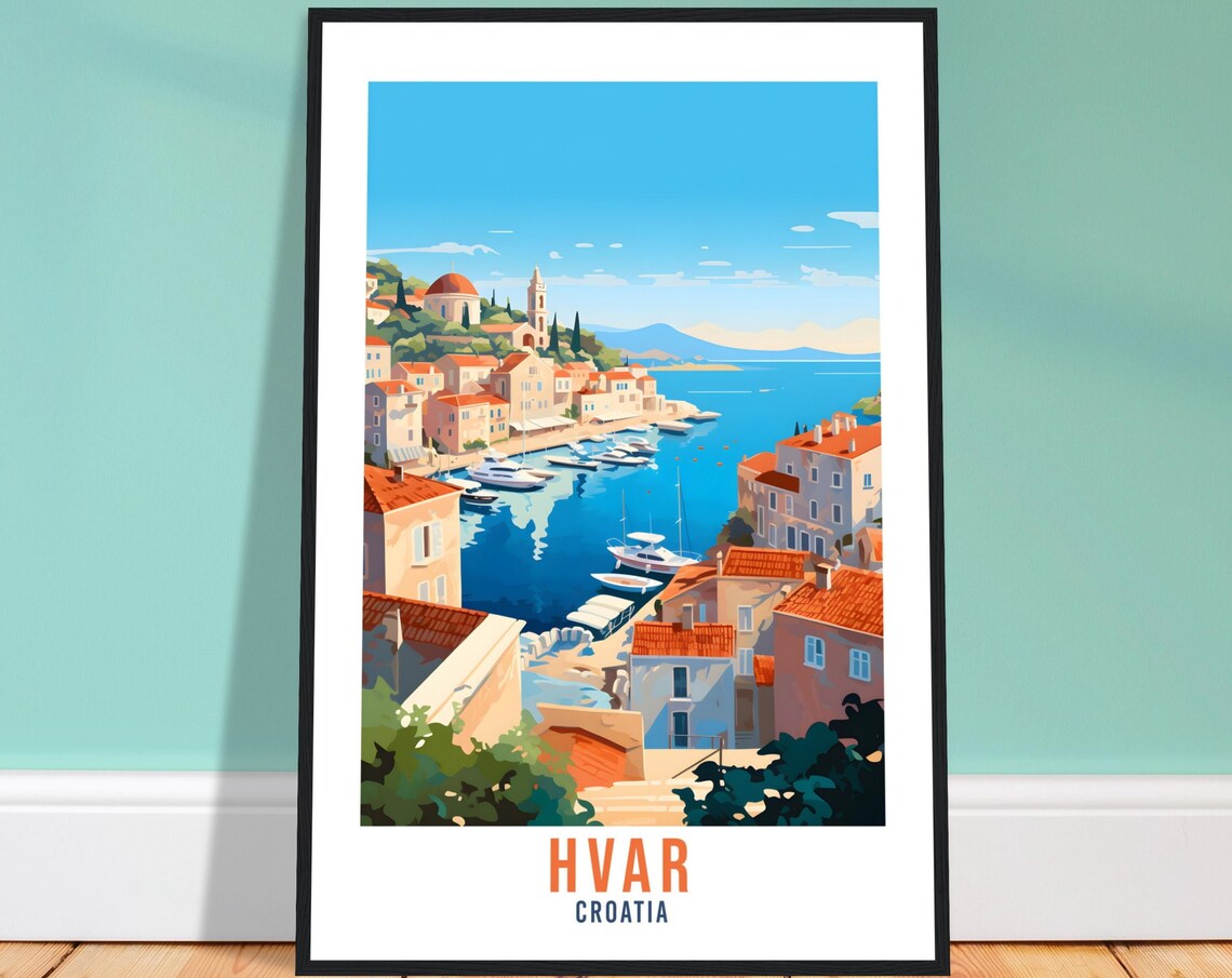 Hvar Croatia Adriatic Harbor Town Retro Island Travel Poster