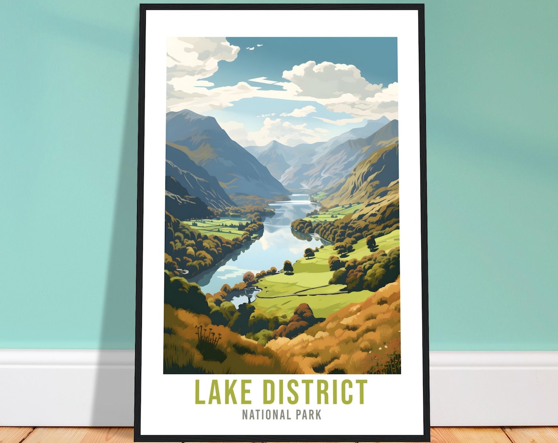 Lake District Travel Poster, Mountain Landscape England