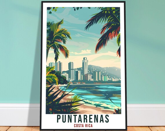 Puntarenas Costa Rica Beach City Skyline Vintage Travel Poster