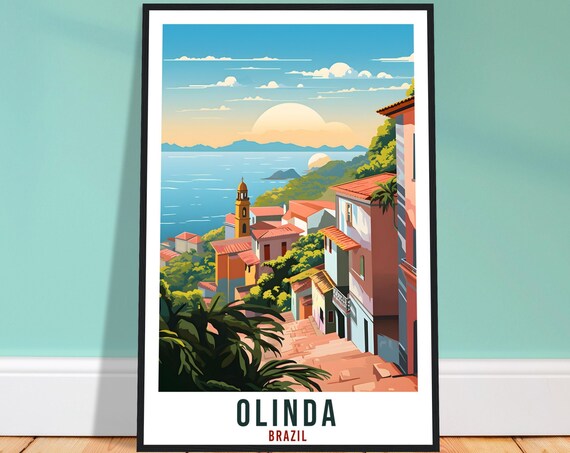 Olinda Brazil Colonial Street Church Ocean View Travel Poster