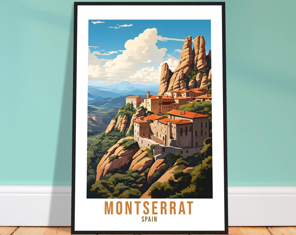 Montserrat Vintage Travel Poster, Spain Wall Art Print