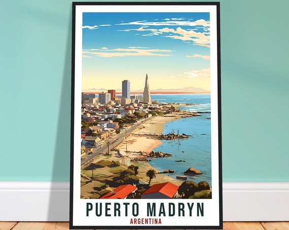 Puerto Madryn Argentina Coastal City Beach Harbor Travel Poster