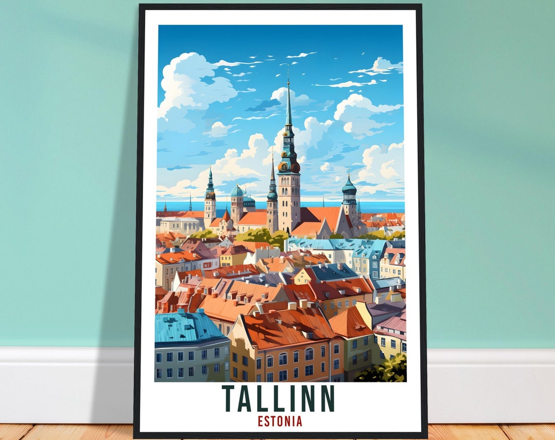 Tallinn Estonia Medieval Old Town Retro Baltic Travel Poster