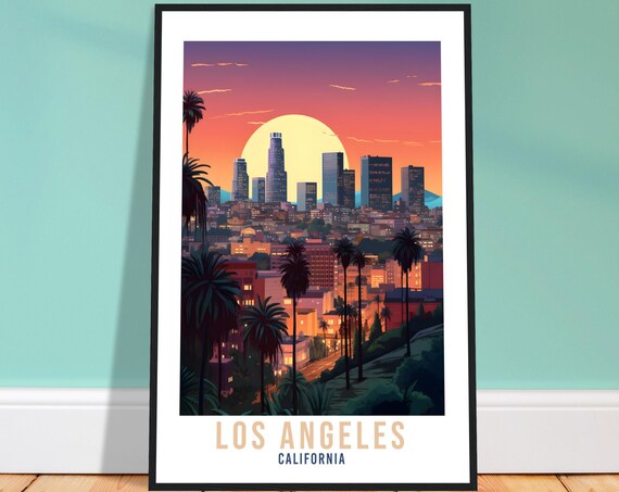 Los Angeles California Skyline Big Sun Palm Silhouette Poster