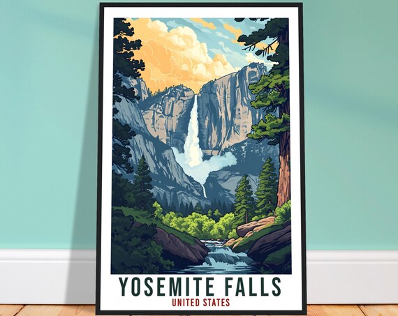 Yosemite Falls California Granite Cliffs Waterfall Scenic Art Poster