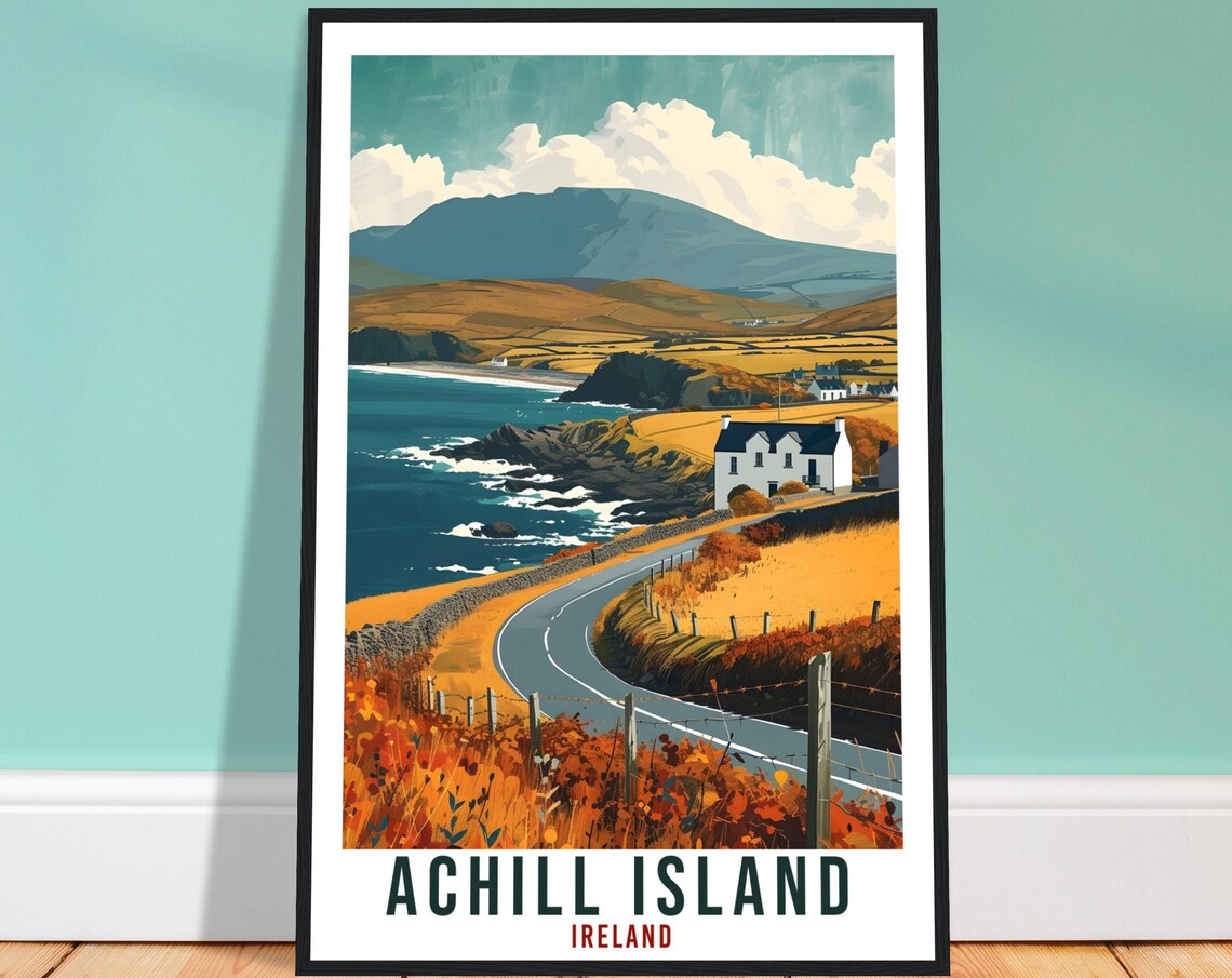 Achill Island Ireland Winding Coastal Road Cliffs Travel Poster