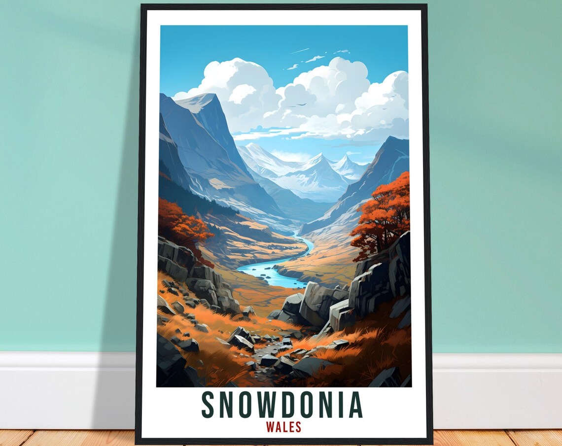 Snowdonia Wales Mountain Valley River Autumn Landscape Poster