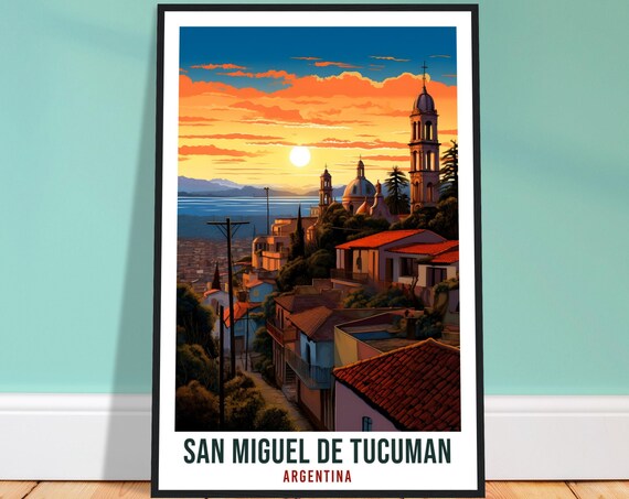 San Miguel de Tucuman Argentina Old Town Sunset Retro Travel Poster