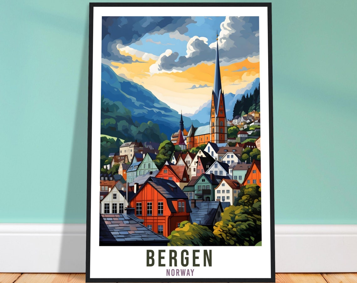 Bergen Norway Travel Print Bergen Wall Hanging Norway Arctic Bergen Travel Poster Norway Wall Art Bergen Travel Poster Bergen City Decor