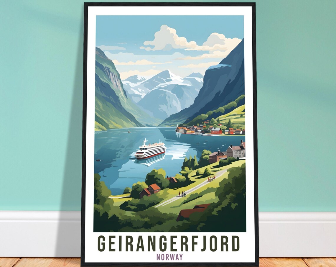 Geirangerfjord Norway Travel Poster, Fjords View
