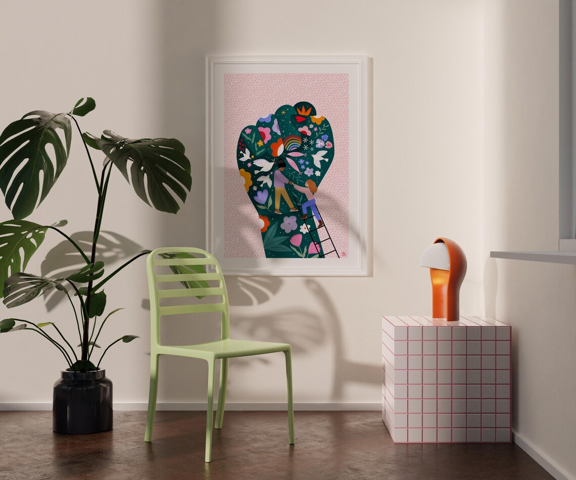 Solidarity Raised Fist With Flowers And Doves Colourful Poster - Image 4