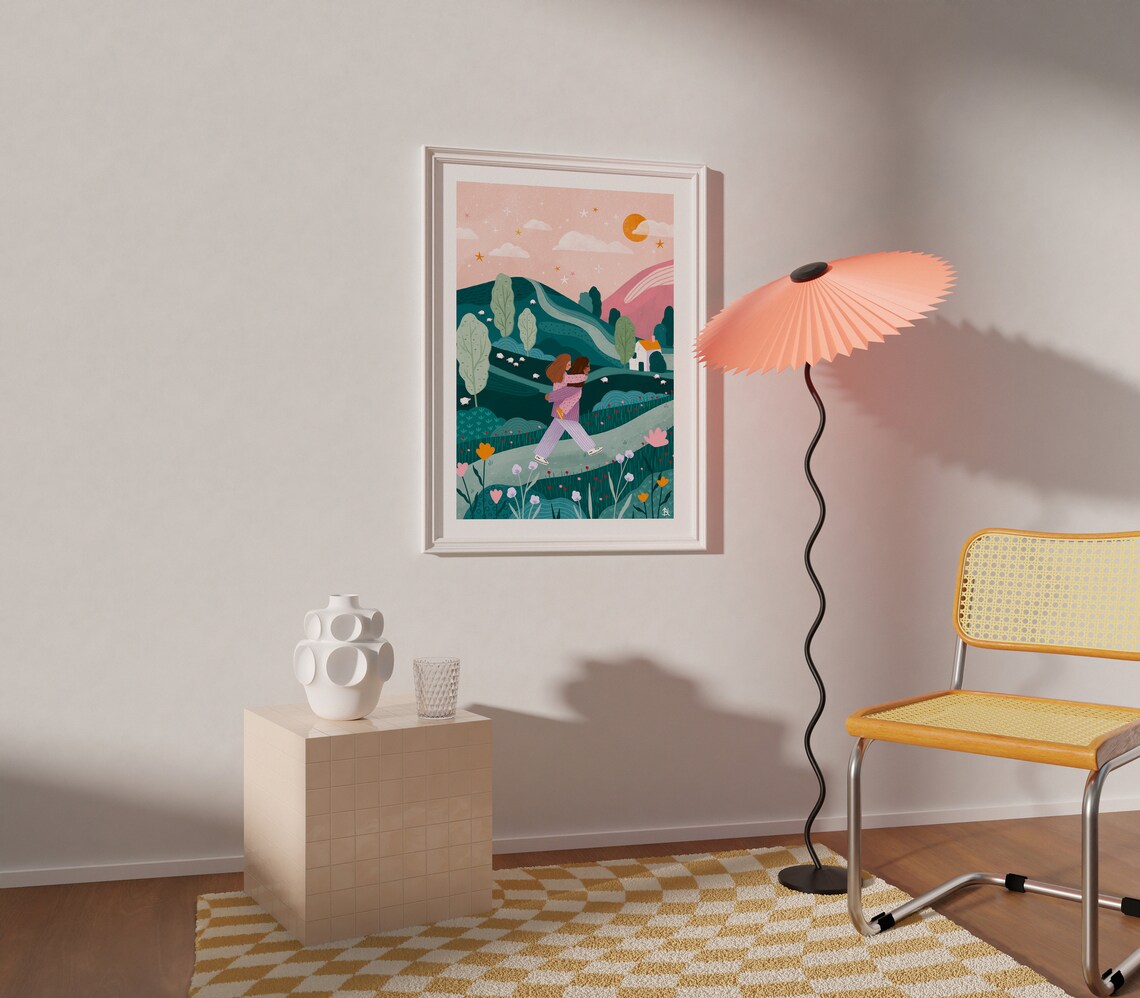 Mummy Daughter Countryside Walk Illustration Art Print - Image 2