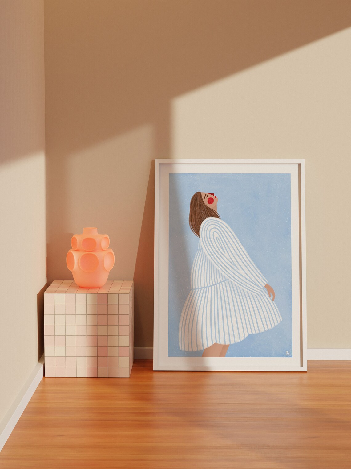 The Woman With Blue Stripes Minimal Portrait Art Print - Image 3