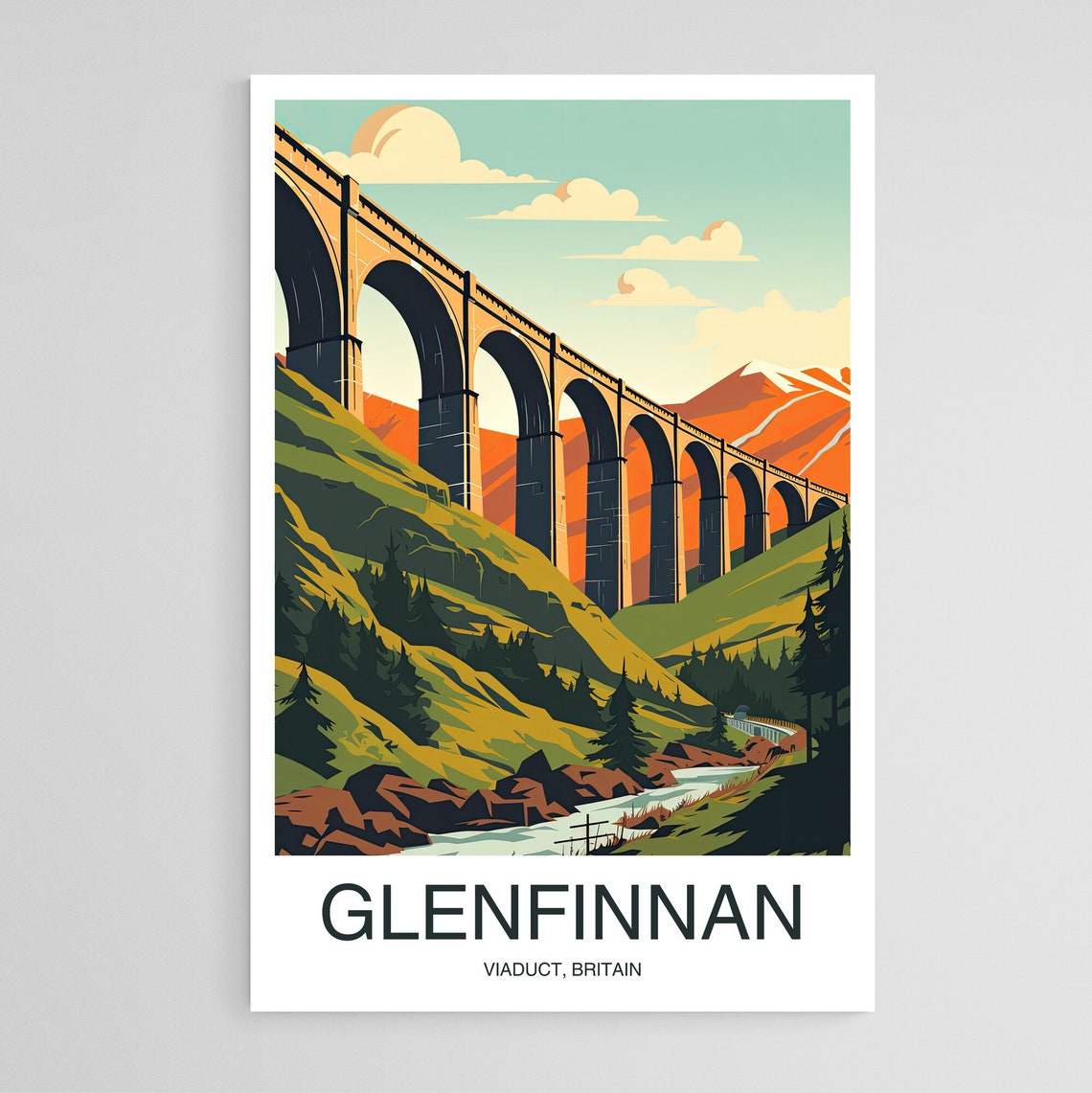 Glenfinnan Viaduct Scotland Highlands Steam Train Travel Art Poster
