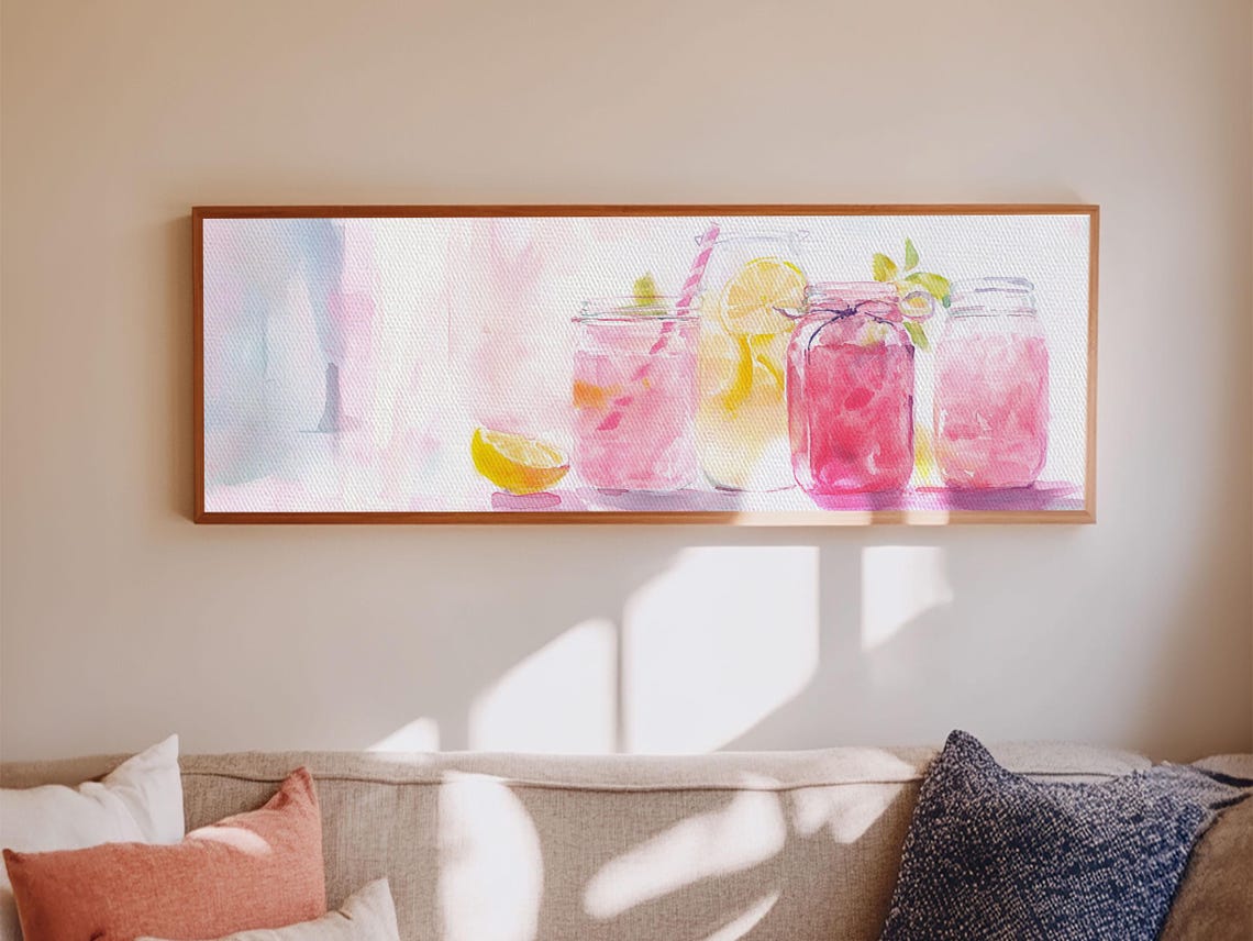 Pink Lemonade Mason Jars Citrus Watercolor Summer Kitchen Wall Art - Image 5