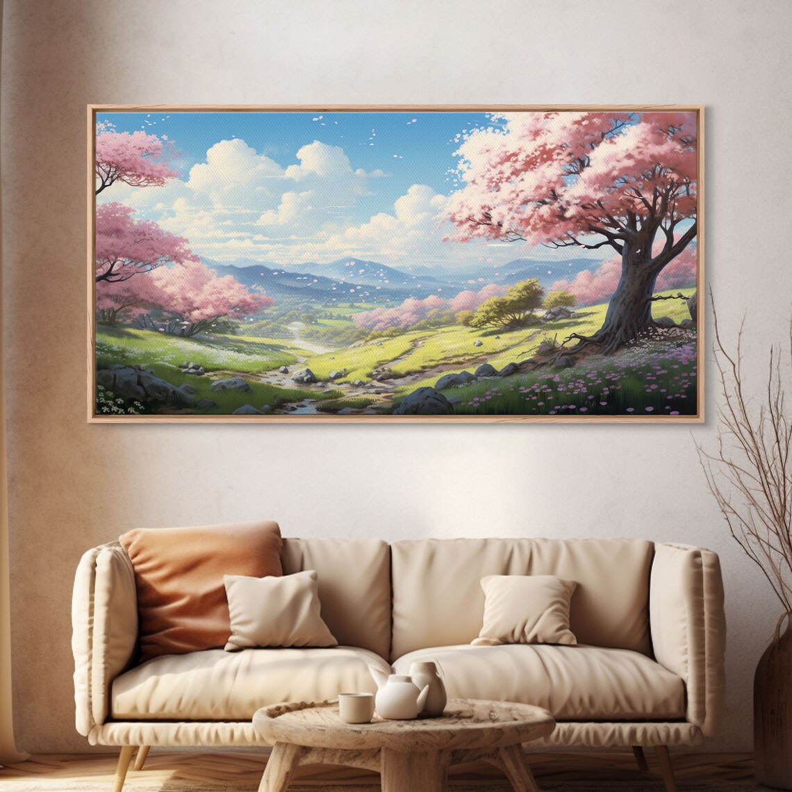 Cherry Blossom Mountains, Spring Panoramic Art Print - Image 3