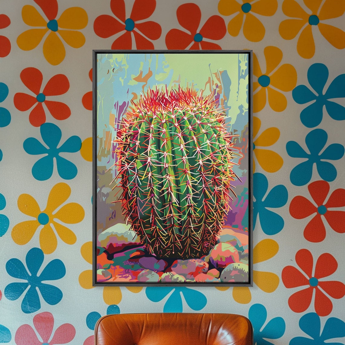 Barrel Cactus With Red Spines Vibrant Desert Pop Art Wall Art - Image 5