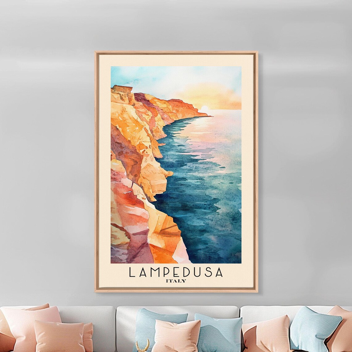 Lampedusa Italy Sunset Cliffs Golden Coastline Watercolor Poster - Image 3