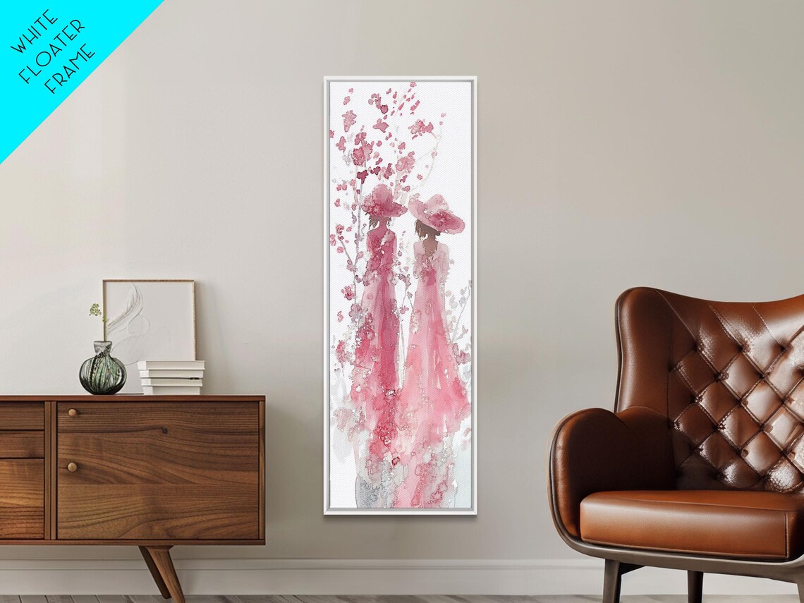Two Women In Hats And Pink Dresses Watercolor Feminine Wall Art - Image 2