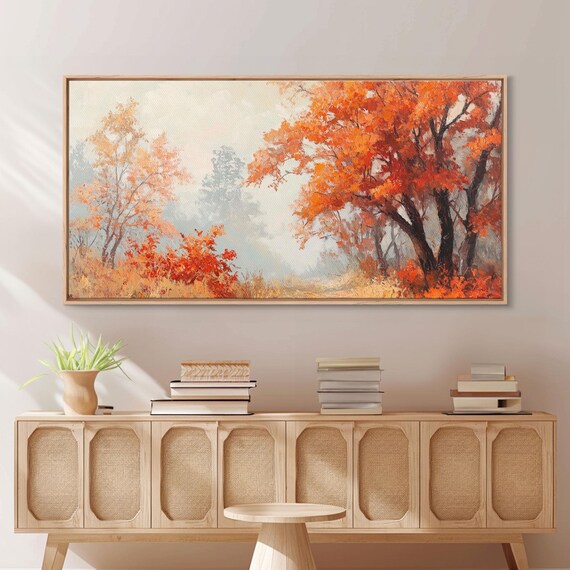 Fall In The Forest Autumn Watercolor Painting Moody Landscape Painting Framed Print Perfect Nostalgic Christmas Wall Art Decor
