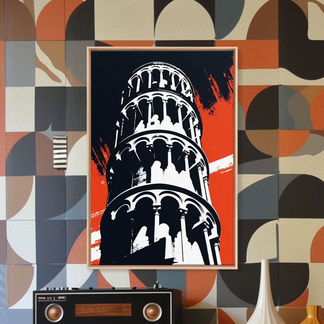 Leaning Tower Of Pisa Pop Art Graphic Orange Black Travel Poster