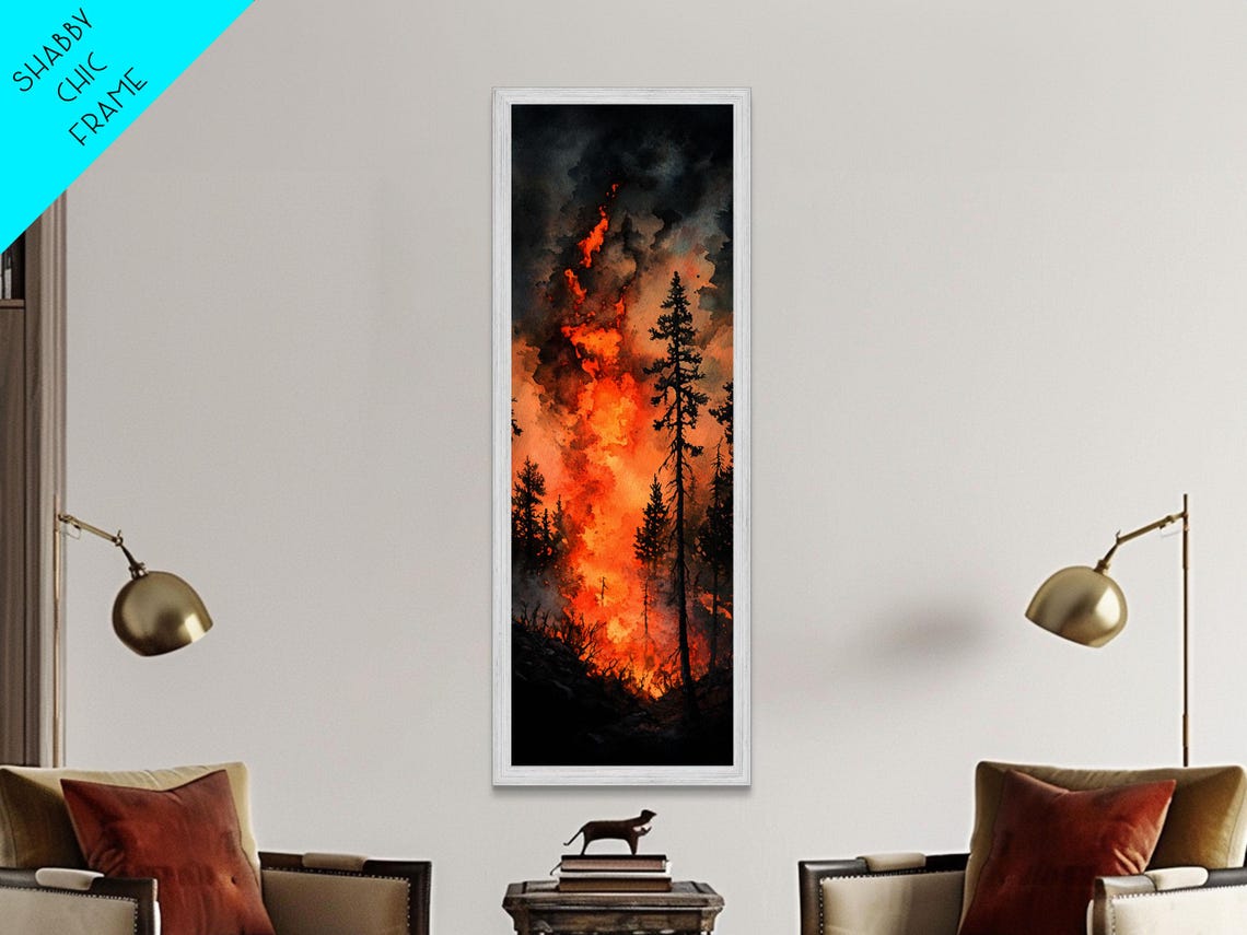 Dramatic Forest Fire Flames Among Tall Pines Dark Moody Art Poster - Image 4