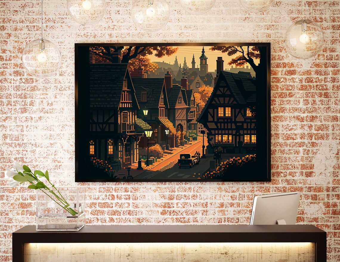 Quaint European Village Pixel Art Print, Europe - Image 5