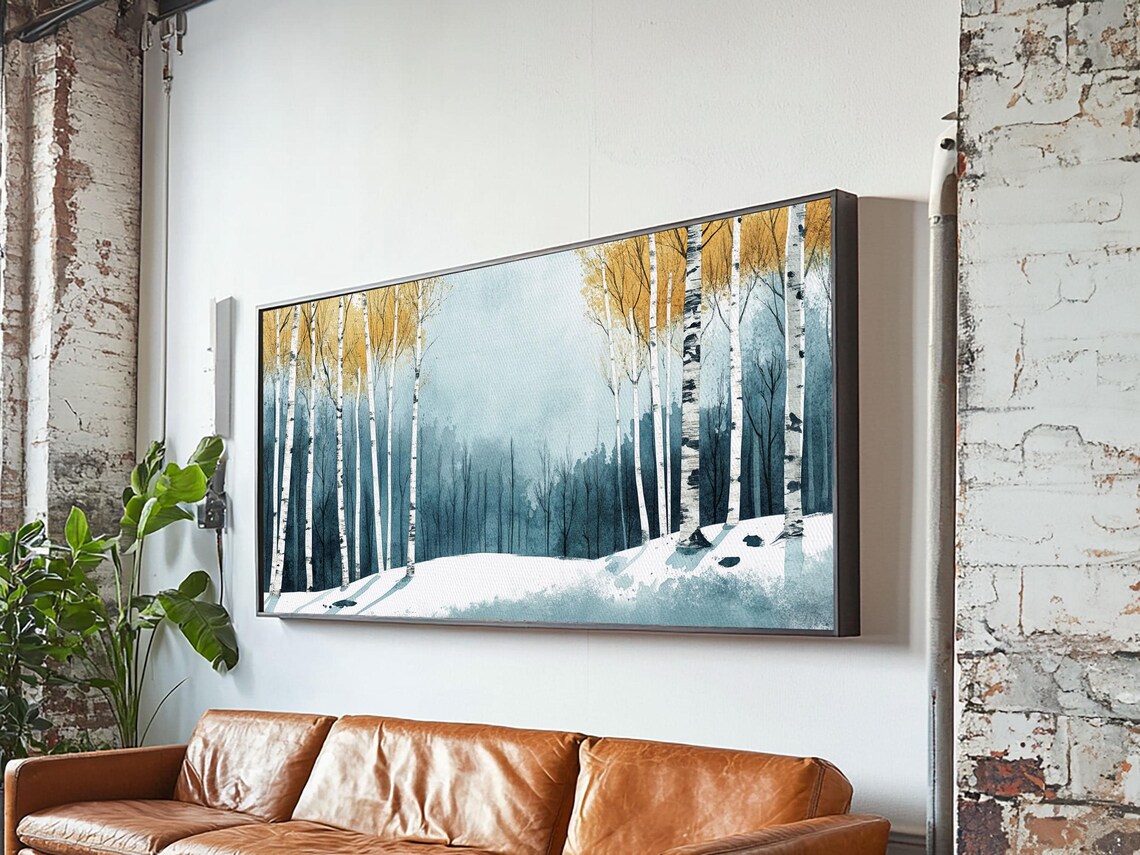 Birch Trees In Snow Winter Forest Blue Gray Watercolor Painting Print - Image 3