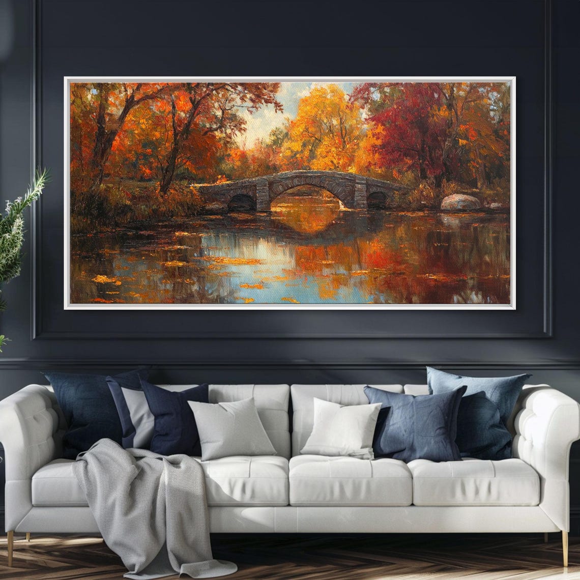 Scenic Autumn Bridge Stone Arch Fall Foliage River Reflection Poster