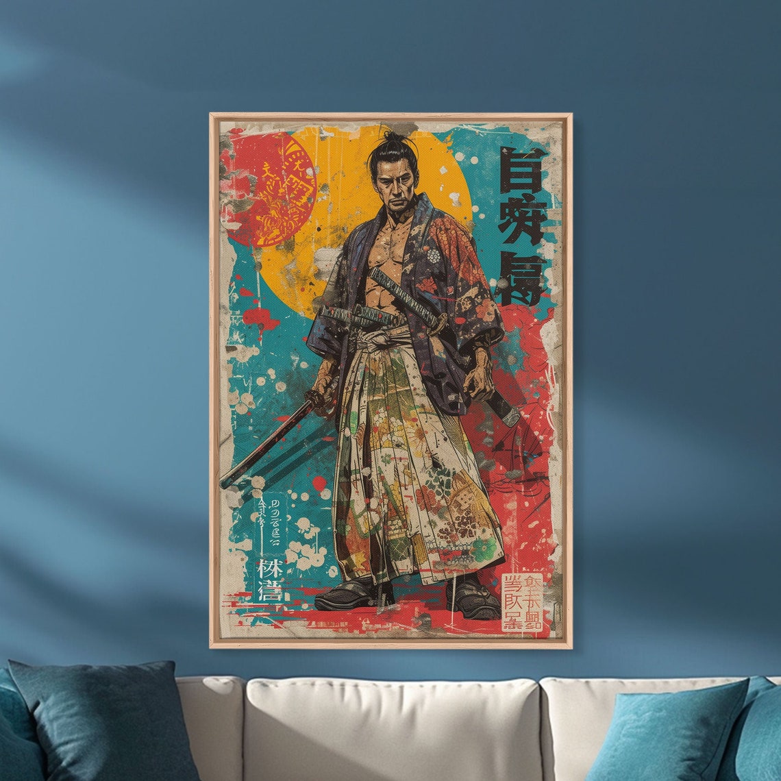 Japanese Samurai Floral Kimono Katanas Vintage Ukiyo E Wall Art - Image 3
