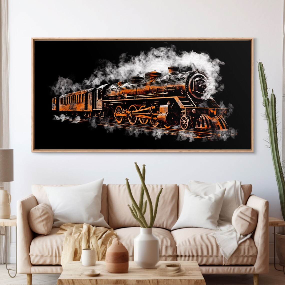 Locomotive Wall Decor Orange Steam Train Wall Art Retro Train Wall Art Panoramic Wall Decor Print Wall Art Framed Art - Image 4