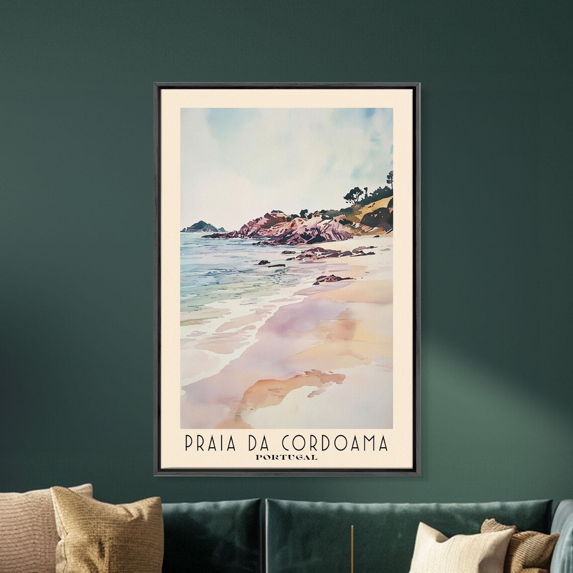 Praia da Cordoama Portugal Pastel Sand Pink Rocky Cove Watercolor Poster - Image 5