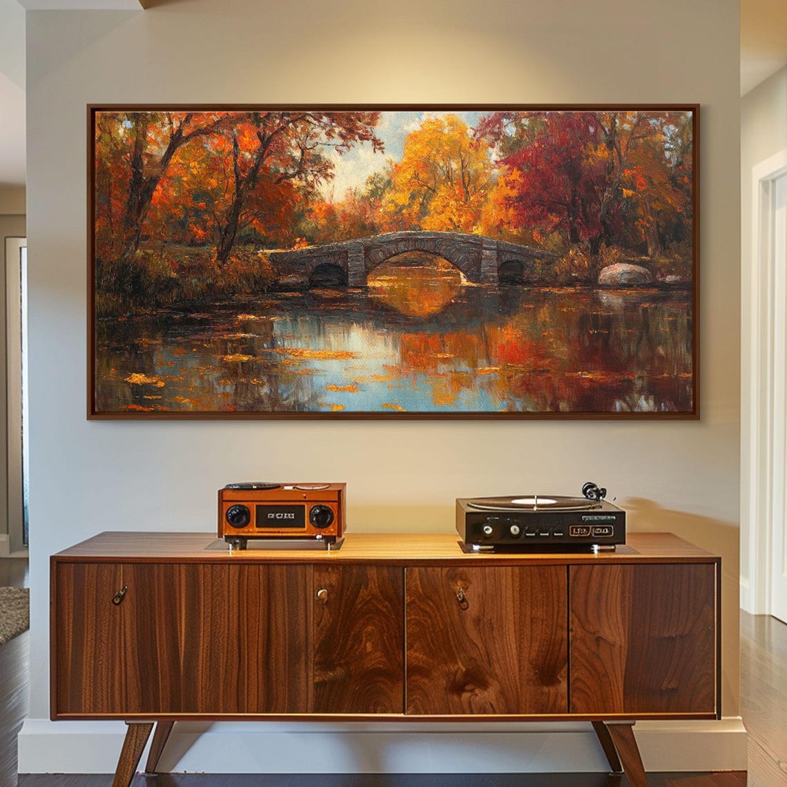 Scenic Autumn Bridge Stone Arch Fall Foliage River Reflection Poster - Image 4