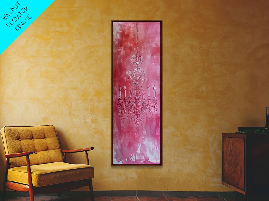 Pink Crystal Chandelier Line Art Watercolor Elegant Romantic Wall Art - Image 6