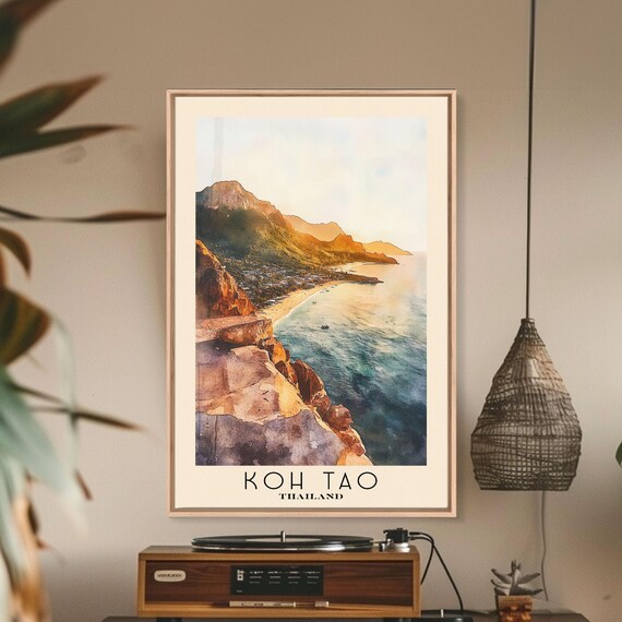Koh Tao Thailand Sunset Cliff Coast Golden Light Beach Art Poster