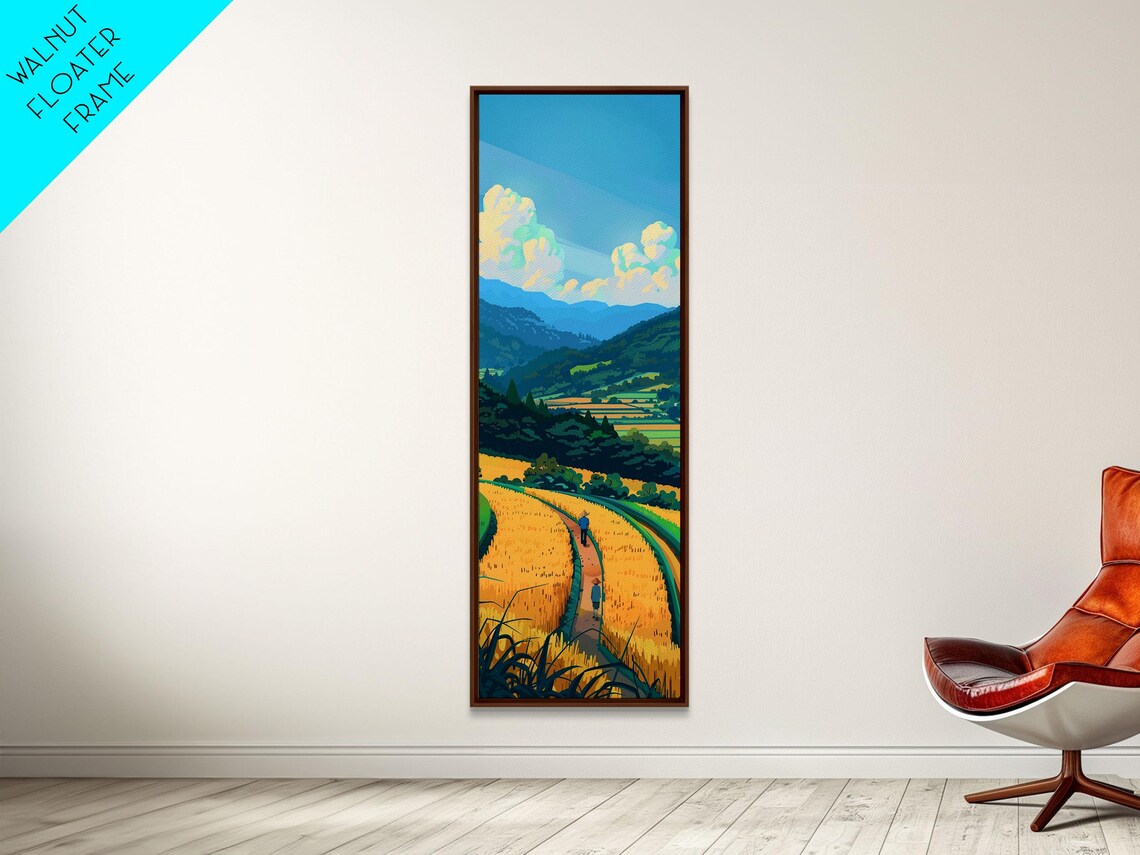 Scenic Countryside Pathway With Fields And Mountains Skinny Framed Print For Wall Decor - Image 5