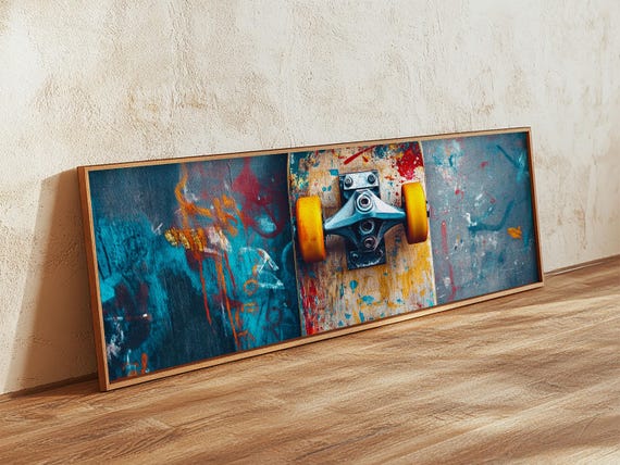 Vintage Skateboard Texture Print Rustic Graffiti Wall Art Industrial Style Decor Urban Teen Room Art Unique Gift Idea