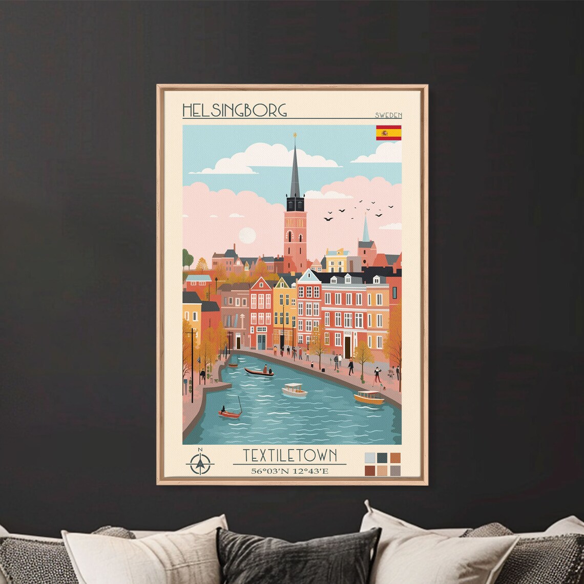 Helsingborg Sweden Harbor Canal Boats Colorful Gabled Houses Poster