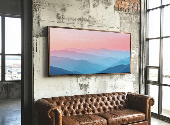 Vaporwave Landscape Painting Print Of The Blue Ridge Mountains Framed Print Foggy Mountain Landscape Painting Ready To Hang Art