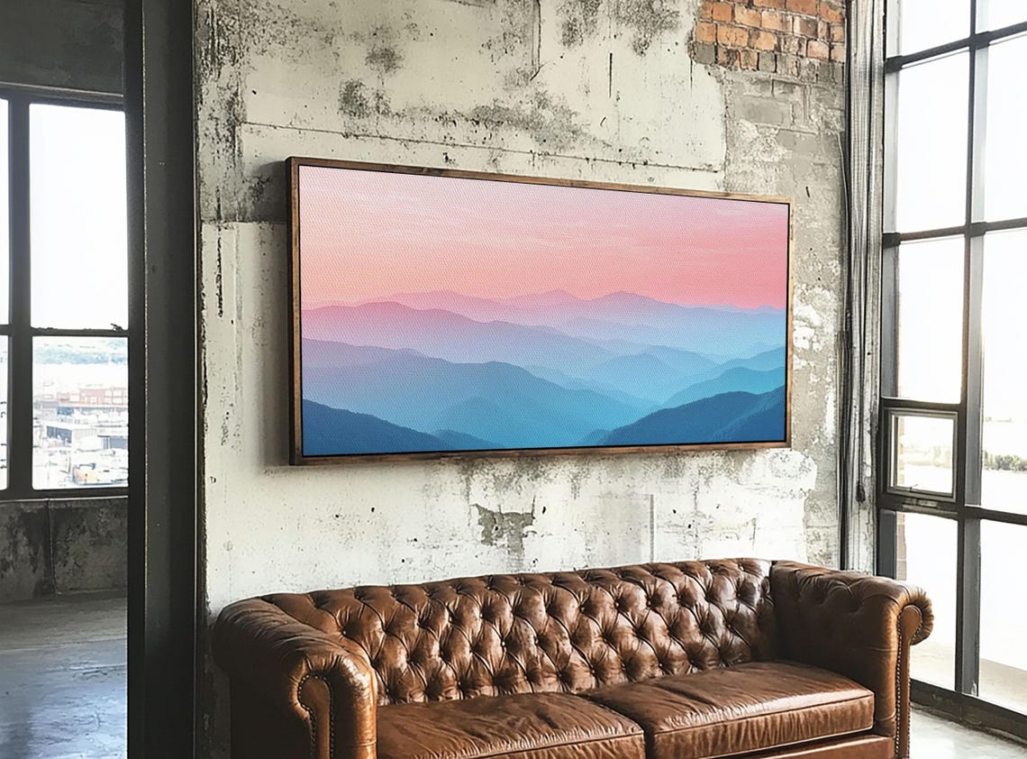 Vaporwave Landscape Painting Print Of The Blue Ridge Mountains Framed Print Foggy Mountain Landscape Painting Ready To Hang Art