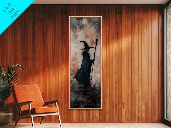 Mysterious Wizard Silhouette Twilight Mist Staff Fantasy Art Poster