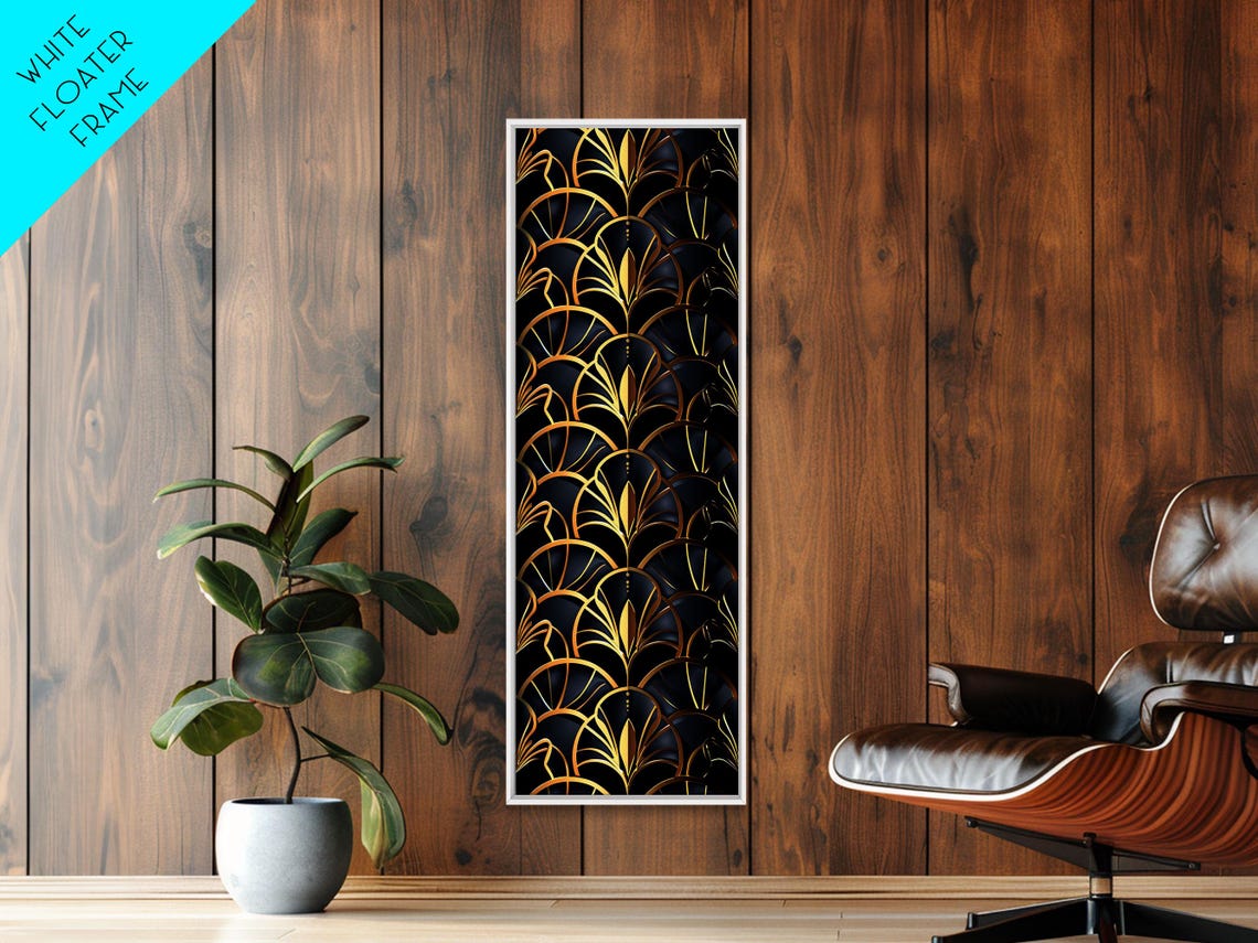 Gold Art Deco Scallop Shell Pattern Black Luxe Wall Art Print - Image 2