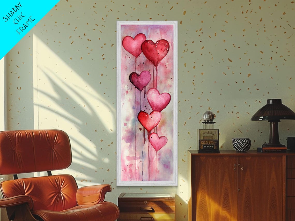 Dripping Heart Balloons Pink Watercolor Romantic Valentine Wall Art - Image 5