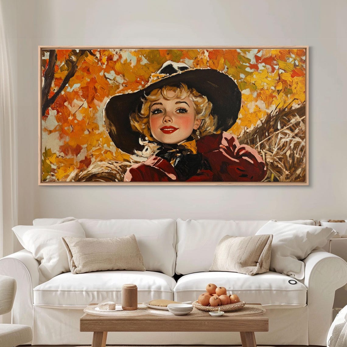 Smiling Retro Cowgirl Among Golden Fall Leaves Vintage Charm Poster - Image 5