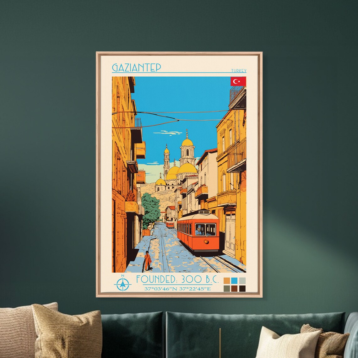 Gaziantep Turkey Narrow Street Red Tram Golden Domes View Poster