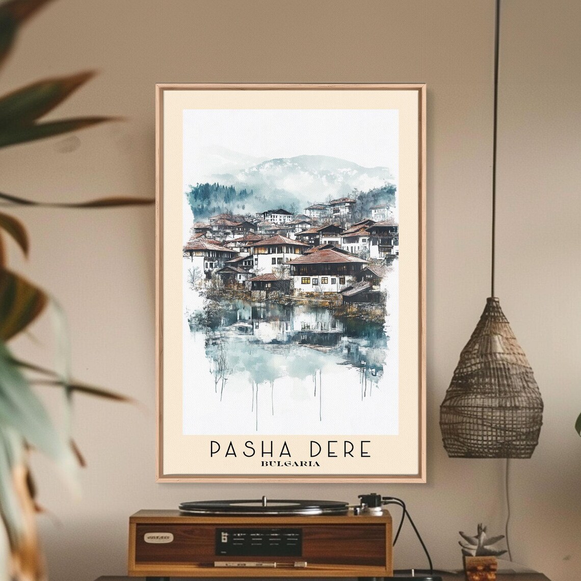 Pasha Dere Bulgaria Lakeside Village Watercolor Mountain Travel Poster - Image 2