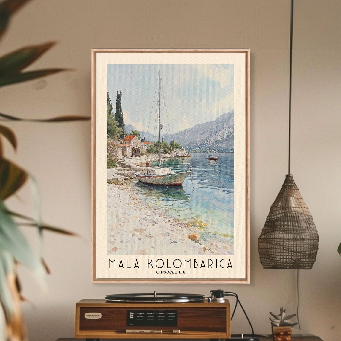 Mala Kolombarica Croatia Sailboat Harbor Pebble Shore Cypress Poster
