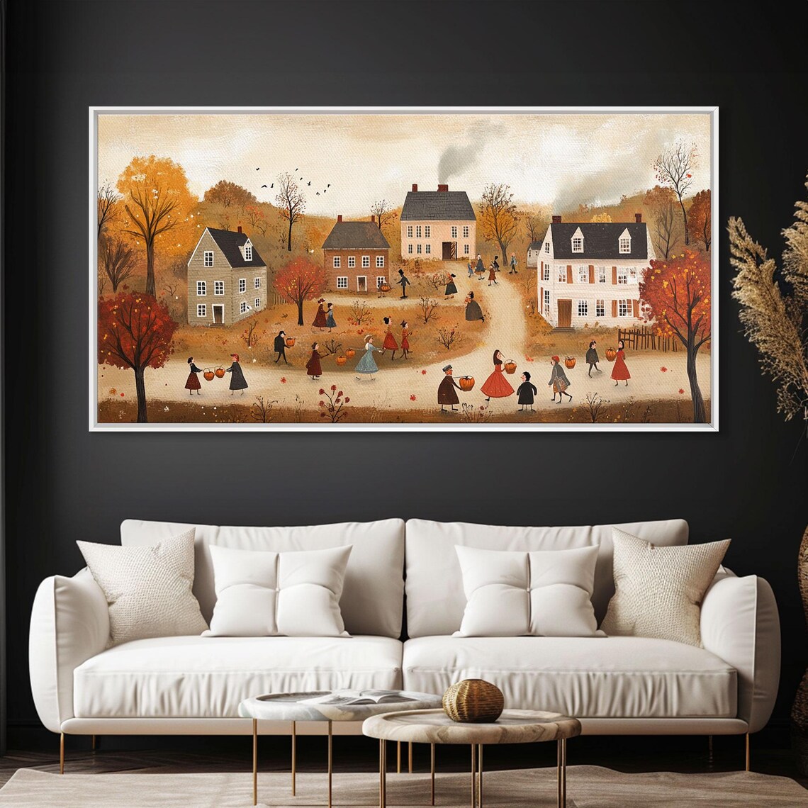 Autumn Harvest Village Folk Art Pumpkin Houses Country Scene Poster - Image 3