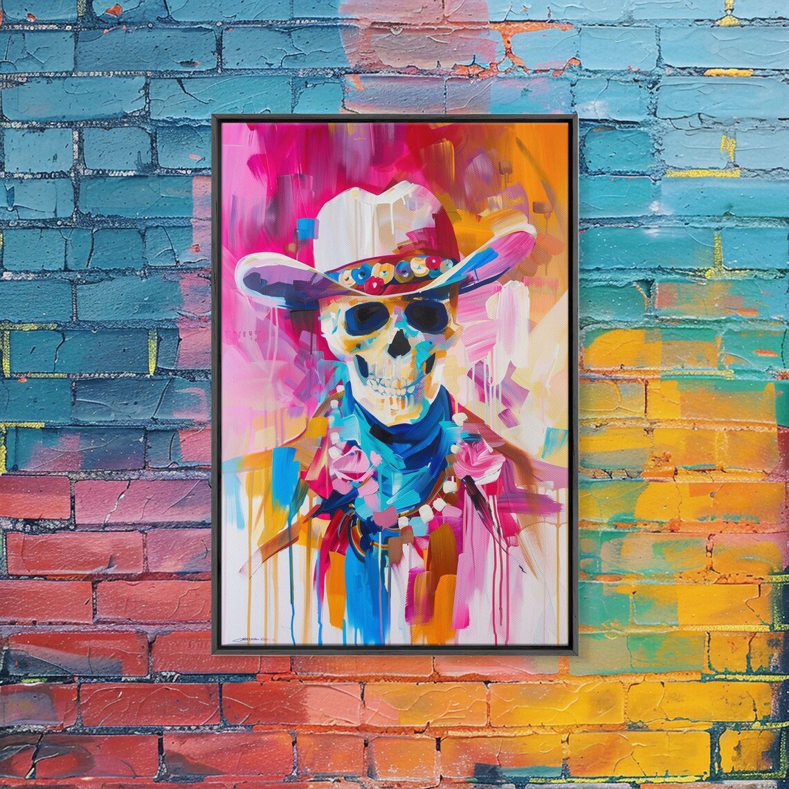 Vibrant Skeleton Cowboy Art Print, Western Decor - Image 3